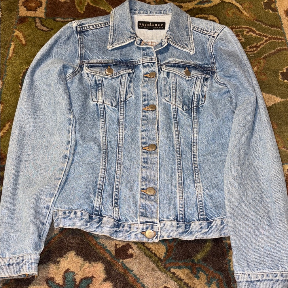 VTG Sundance Made In USA Fitted Button Up Denim Jean Jacket SZ SM